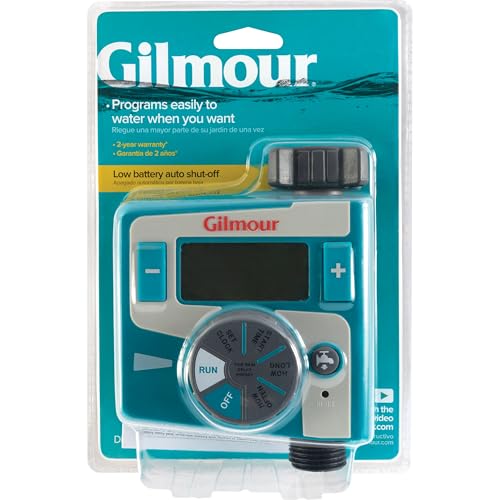 Gilmour Single Outlet Electronic Water Timer for Garden Hose, Irrigation Timer for Sprinklers and Drip Lines, Blue