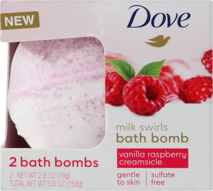 Dove Milk Swirls Vanilla Raspberry Creamsicle Bath Bombs 2.8 oz (Twin Pack)