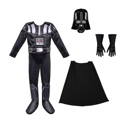 Star Wars Darth Vader Official Youth Costume - Premium Quality Padded Jumpsuit with Plastic Mask and Detachable Cape (S) Multi