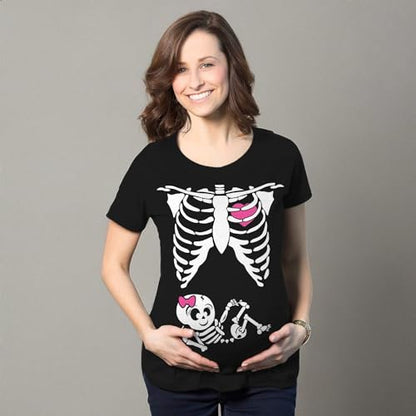 Crazy Dog Womens Maternity T Shirt Funny Skeleton It's A Girl Baby Annoucement Halloween Graphic Novelty Tee Cute Pregnancy Announcement Halloween Costume Black L