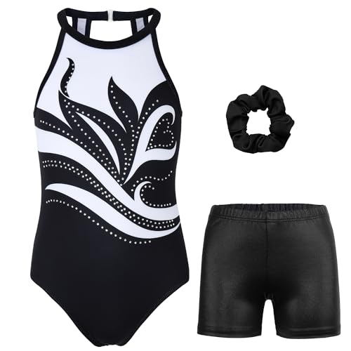 JOYSTREAM Gymnastics Leotards for Girls With Shorts Sparkly Ballet Dance Clasp Back Activewear Patel Green Marble,6-7Years