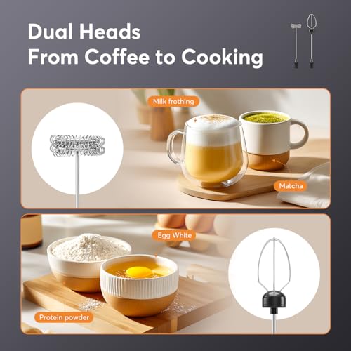 FoodVille MF02 Rechargeable Milk Frother Handheld Foam Maker with Stainless Whisk for Cappuccino, Latte, Bulletproof Coffee, Keto Diet, Protein Powder, Matcha