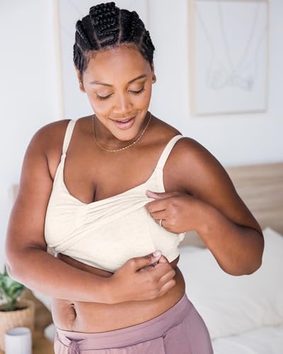 Kindred Bravely Sublime Wireless Comfort Sleep Pumping Bra | Seamless Hands-Free Pumping & Nursing Bra (Oatmeal Heather, Large)