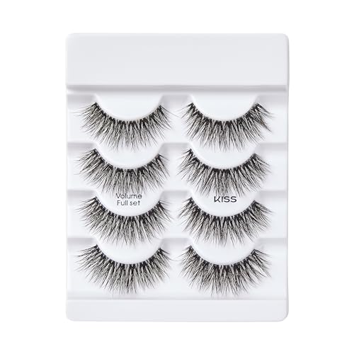 KISS Lash Couture Luxtensions Collection False Eyelashes Multipack, 'Volume Full Set', 14 mm, Super Slim Band, Light & Flexible Wear, Flat Lash & Laser Cut Technology, Includes 4 Pairs of Strip Lashes