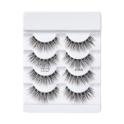 KISS Lash Couture Luxtensions Collection False Eyelashes Multipack, 'Volume Full Set', 14 mm, Super Slim Band, Light & Flexible Wear, Flat Lash & Laser Cut Technology, Includes 4 Pairs of Strip Lashes