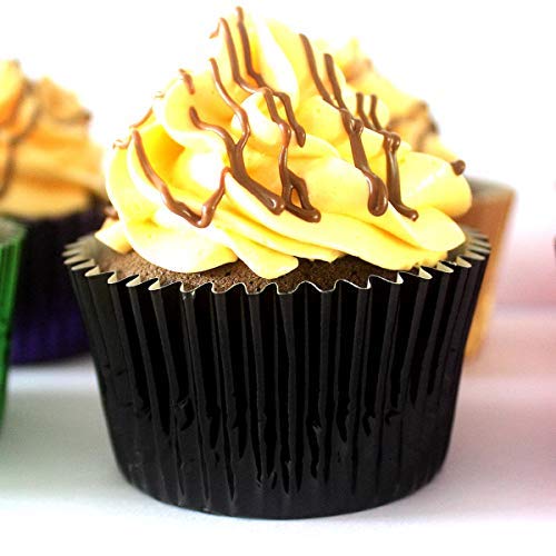 Eoonfirst Foil Cupcake Liners Halloween Party Standard Baking Cups 100 Pcs (Black)