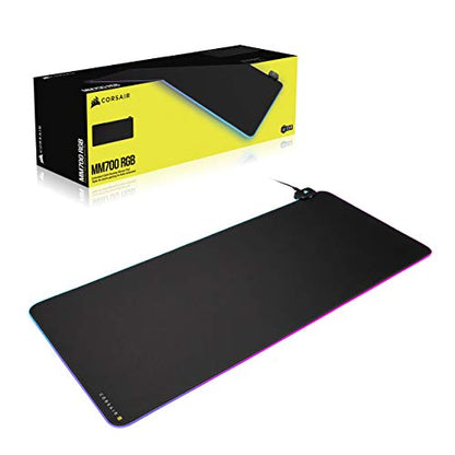 CORSAIR MM700 RGB Extended Cloth Gaming Mouse Pad - 36.6" x 15.8" - 360° RGB Lighting - Two USB Port Hub - Thick Rubber - Black
