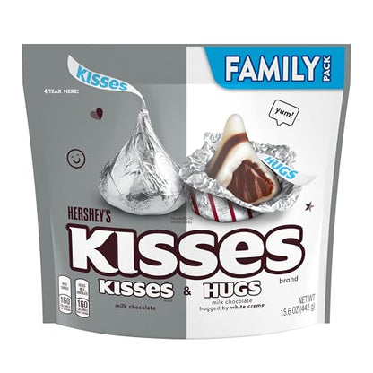 HERSHEY'S HUGS & KISSES Milk Chocolate and White Creme Candy Family Pack, 15.6 oz