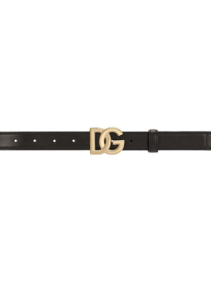 Dolce&Gabbana, DG Logo Buckle Leather Belt, X-Small, 70 (28''), Nero