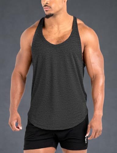 Lehmanlin Men's Bodybuilding Stringer Tank Tops Y-Back Gym Fitness Muscle T Shirt Quick Dry (Ma Black, M)