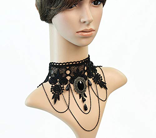 iWenSheng Halloween Costumes Jewelry for Women - Steampunk Black Lace Choker Necklace Gothic Jewelry Accessories, Vampire Choker Necklace Costume for Teen Girls