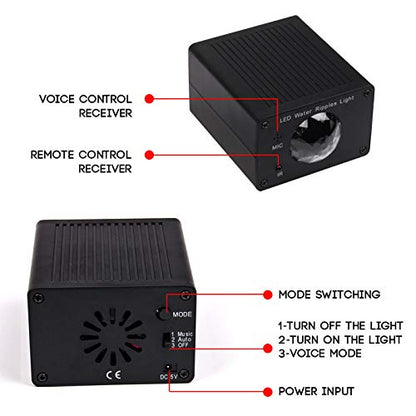 KOOT Water Wave Christmas Projector, RGB 16 Color Party Light, Sound Activated Flash Ripple LED Holiday Lighting With Remote for Disco, Halloween, Wedding, Kids Room