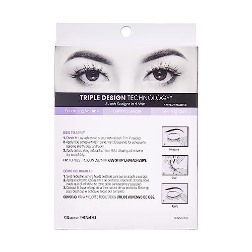 KISS Lash Couture Triple Push-Up False Eyelashes, 'Bombshell', 14 mm, Includes 4 Pairs Of Lashes, Contact Lens Friendly, Easy to Apply, Reusable Strip Lashes