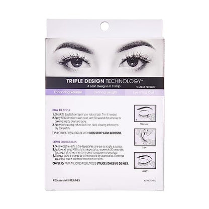 KISS Lash Couture Triple Push-Up False Eyelashes, 'Bombshell', 14 mm, Includes 4 Pairs Of Lashes, Contact Lens Friendly, Easy to Apply, Reusable Strip Lashes
