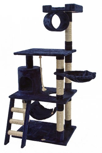 Go Pet Club - 62" Tall Cat Tree - Cat Tower with Scratching Post - Cat Tower for Indoor Cats - Multi-Level Condo, Hammock, Basket Bed - Blue