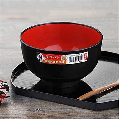 JapanBargain 2045 Set of 2 Japanese Soup Bowls, 38 fl.oz, Plastic Bowl for Ramen, Udon, Pho, Rice, and Cereal, Microwave & Dishwasher Safe, Black and Red Color, Made in Japan