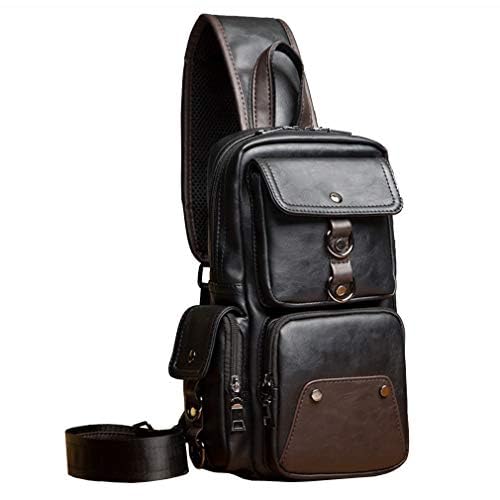 Leather Sling Bag Crossbody Backpack for Men Women Outdoor Travel Camping Shoulder Chest Day Pack Vintage Backpacks Daypack