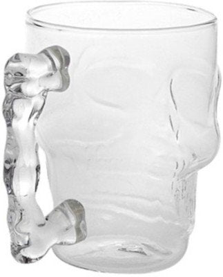 Circleware Skull Face Beer Mug Drinking Glasses with Handle, Set of 2, Heavy Base Funny Entertainment Glassware for Water, Juice and Halloween Decorations Beverage Gifts, 17.6 oz.