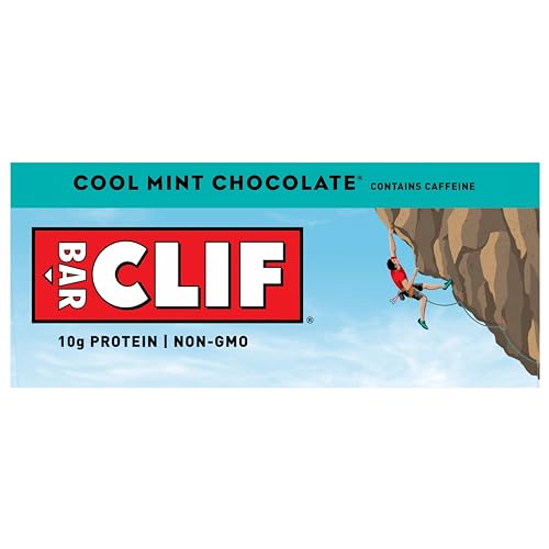CLIF BAR - Cool Mint Chocolate with Caffeine - Made with Organic Oats - 10g Protein - Non-GMO - Plant Based - Energy Bars - 2.4 oz. (6 Pack)