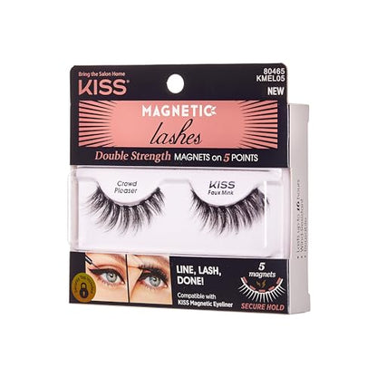 KISS Magnetic Lashes, Crowd Pleaser, 1 Pair of Synthetic False Eyelashes With 5 Double Strength Magnets, Wind Resistant, Dermatologist Tested Fake Lashes Last Up To 16 Hours, Reusable Up To 15 Times