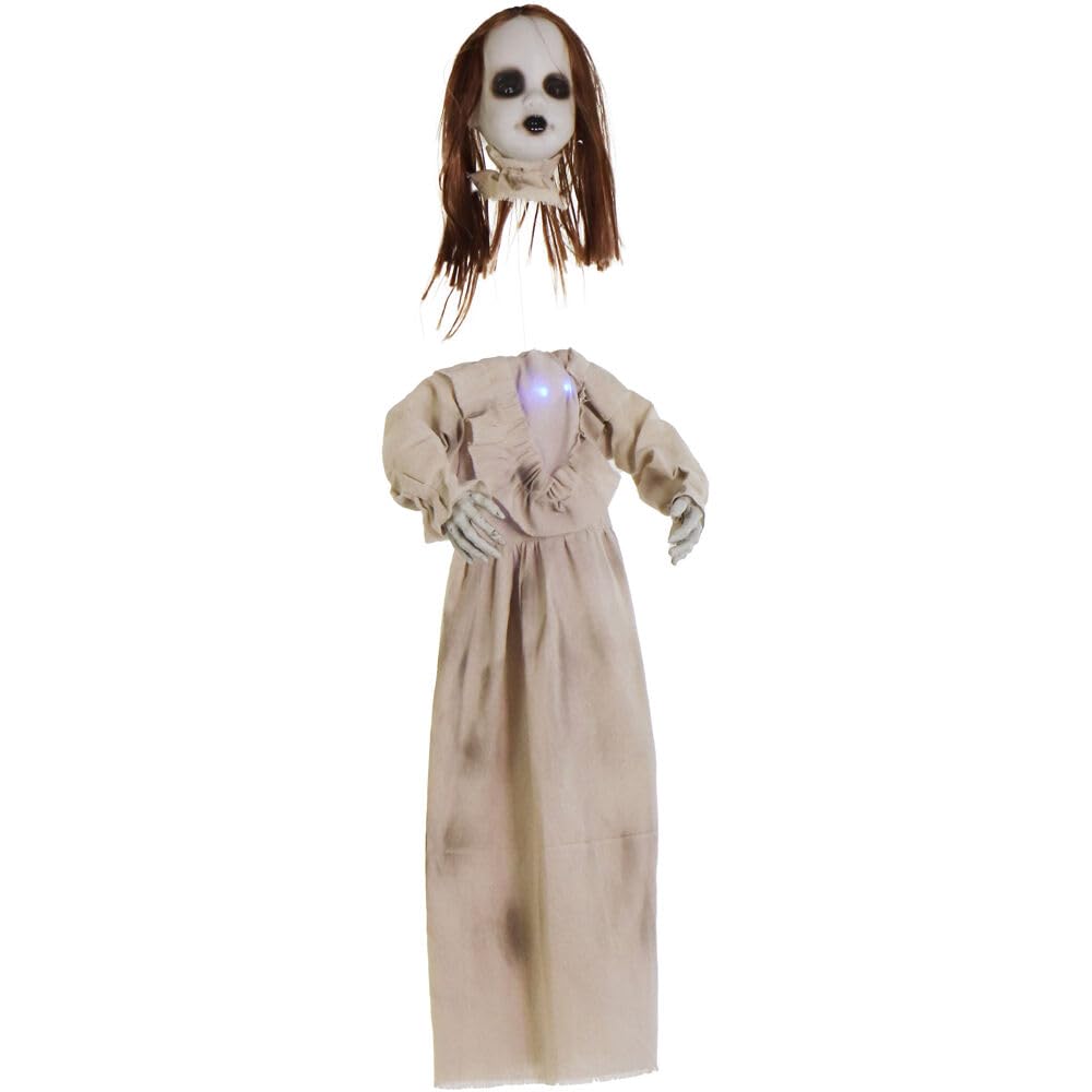 Haunted Hill Farm Floating, Talking Zombie Girl Animatronic with Blue Chest Light for Scary Free-Hanging Halloween Decoration,5 x 16 x 47