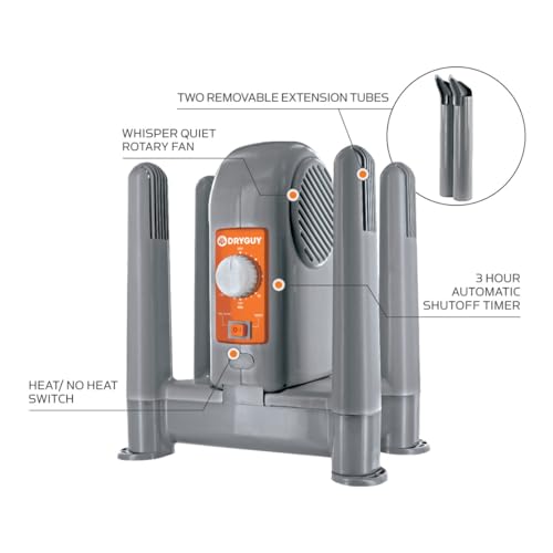DryGuy Force Dry DX - Shoe, Boot, Garment & Gear Dryer - Convection Heating with Quiet Forced-Air Central Blower - 4 Drying Ports w/2 Extensions - Dries in 1-3 Hours - Heat/No Heat Switch & 3-Hr Timer