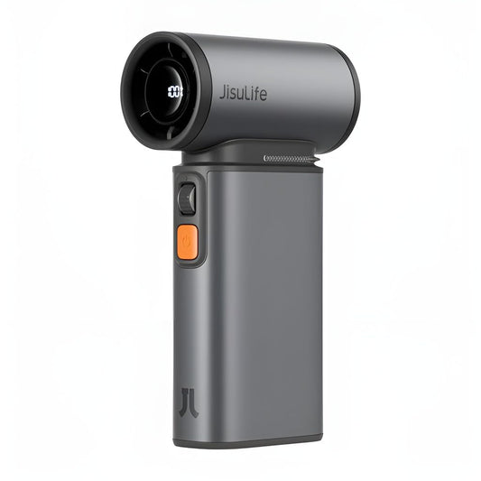 JISULIFE Portable Handheld Turbo Fan, 100 Speeds Adjustable Mini Personal Fan, 9000mAh USB Rechargeable Battery Operated, LED Display, Metal Shell with Accessories Gifts for Men Women Travel- Grey