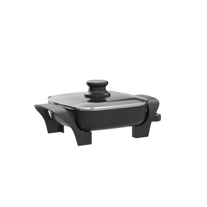 Elite Gourmet EG808 8” x 8" Non-stick Electric Skillet, Dishwasher Safe with Tempered Glass Vented Lid, Rapid Heat Up, 600W, Black