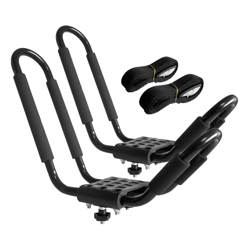 HIGHRAZON Kayak Roof Rack, 1 Pair J-Bar Roof Rack with 2 Ropes. Heavy Duty Kayak Roof Carrier for Your Canoe SUV and Trucks