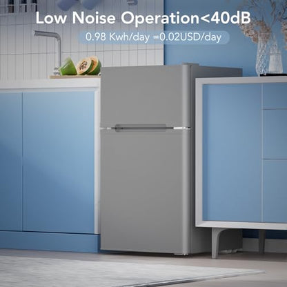 Electactic 3.1 Cu.Ft Small Fridge with Freezer, Compact Refrigerator with 2 Doors, Mini Fridge with Adjustable Removable Glass Shelves for Bedroom, Dorm, Office or Apartment,Grey