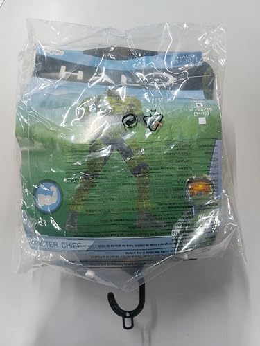 Halo Infinite Master Chief Costume, Kids Size Muscle Padded Video Game Inspired Character Jumpsuit, Child Size Large (10-12), Green & Black