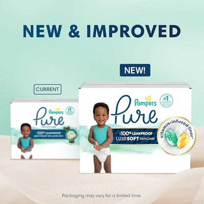 Pampers Pure Protection Baby Diapers, Size 5 (27+ lbs), 132 Count, Up to 100% Leakproof, Premium Plant-based Skin Protection, Hypoallergenic Soft Diapers