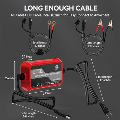 Foval Automatic Trickle Battery Charger 12V 1000mA Smart Battery Charger