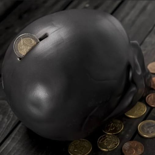 Kikkerland Ceramic Desktop Halloween Decorative Skull Coin Piggy Bank, Money Saver Box