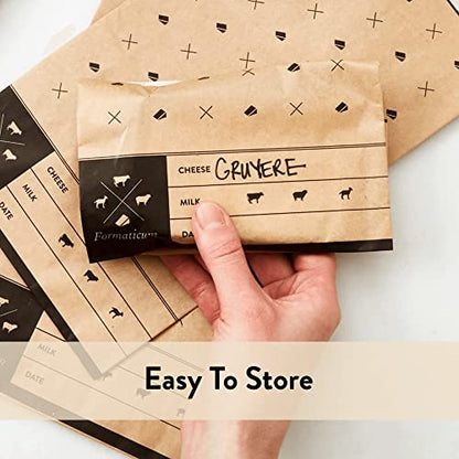 Formaticum - 15-Pack Cheese Storage Bags - 6.25 x 11 Wax Paper Bags to Keep Cheese or Charcuterie Fresh - Professional Grade Cheese Paper for Wrapping Cheese - Porous Brown Paper Bags From France