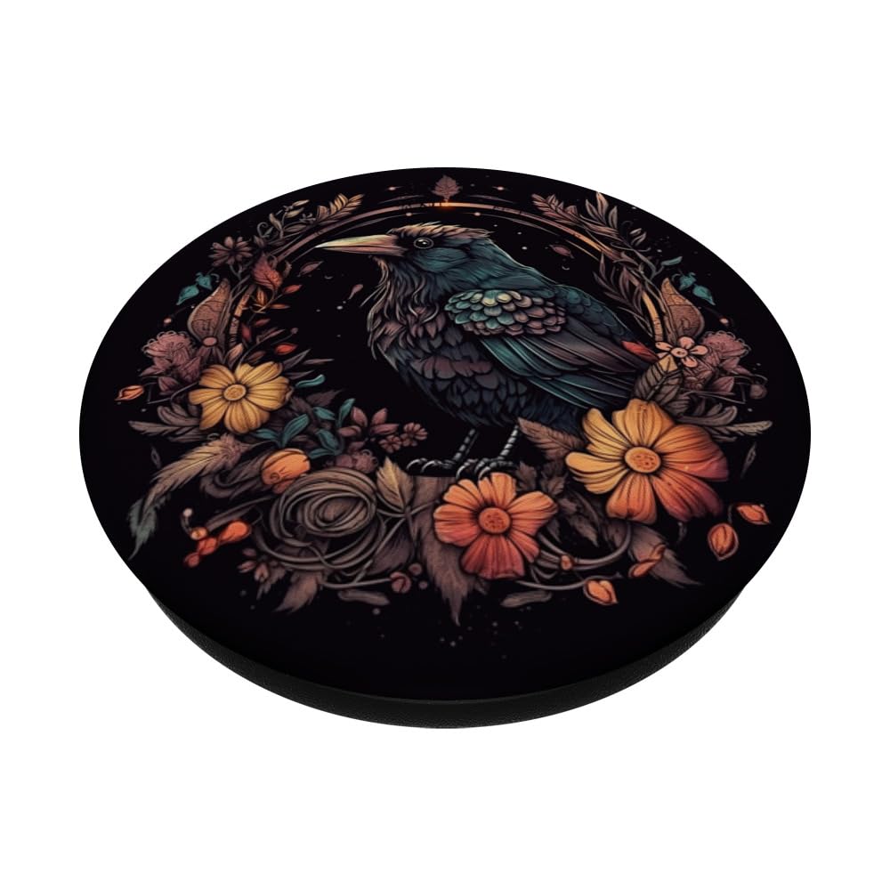 Crow Boho Flowers Graphic PopSockets Adhesive PopGrip