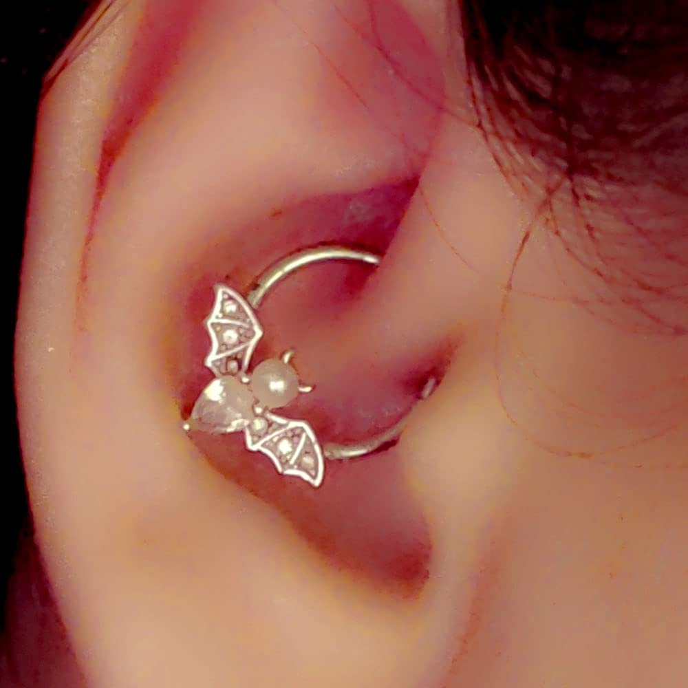 EVISPOL 2Pcs 16G Septum Nose Rings for Women Men, Stainless Steel Halloween Bat Septum Jewelry Dragon Claw Horseshoe CZ Septum Clicker Cartilage Daith Tragus Helix Ear Piercing Jewelry-Rose Gold Bat-Dragon Claw