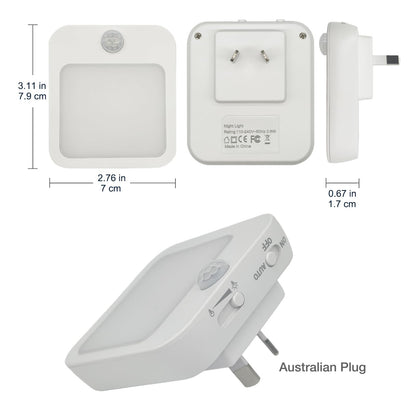 Dimmable Night Light Plug-in, Motion Sensor Plug in to Wall Night Light 3000K 2 Pack with On Off Auto Switch Adjustable Brightness for Hallway Bedroom Kids Room