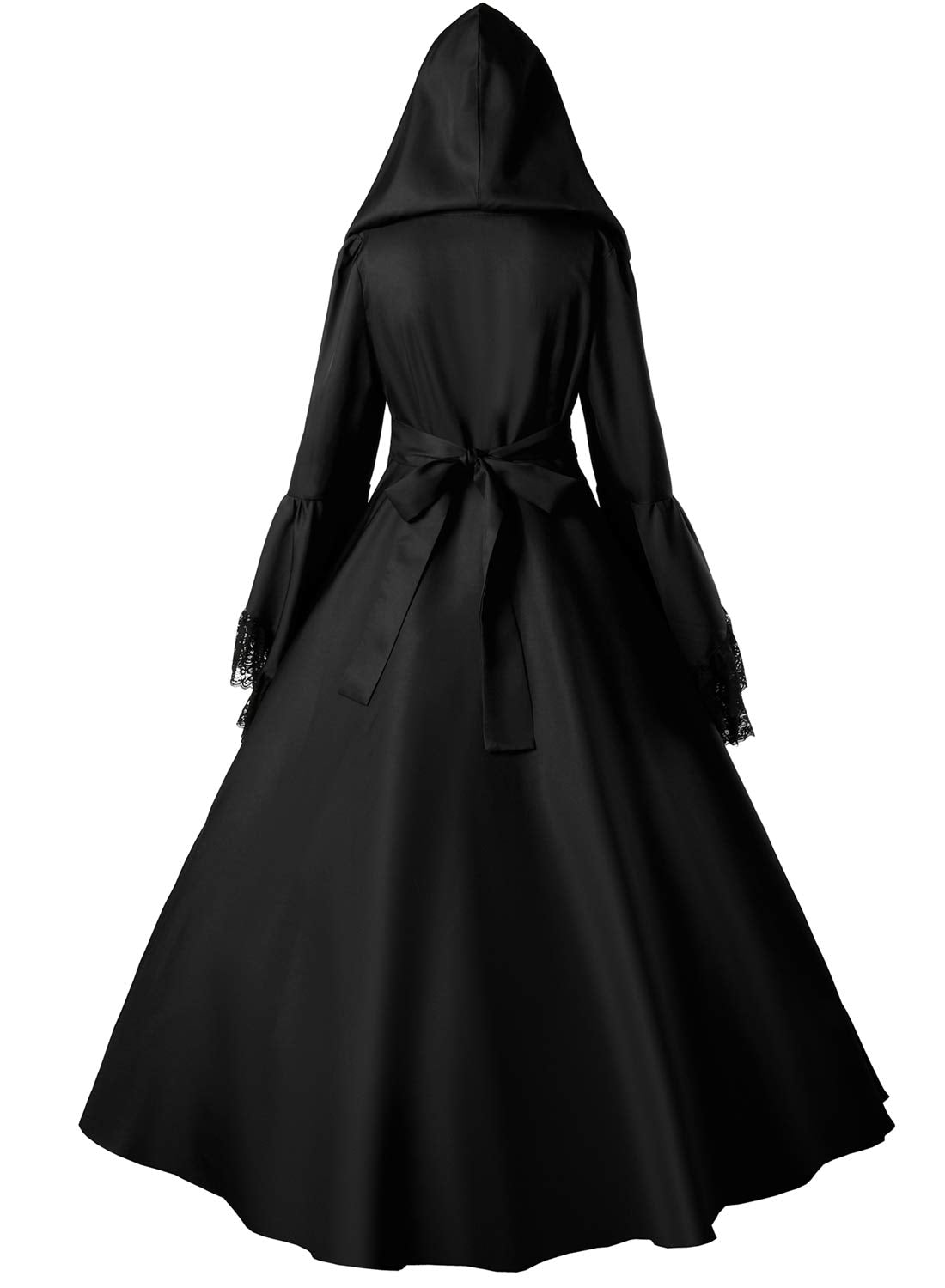 Jeufoin Women's Gothic Victorian Witch Vampire Dress Medieval Renaissance Halloween Cosplay Hooded Costume (x-large, black)