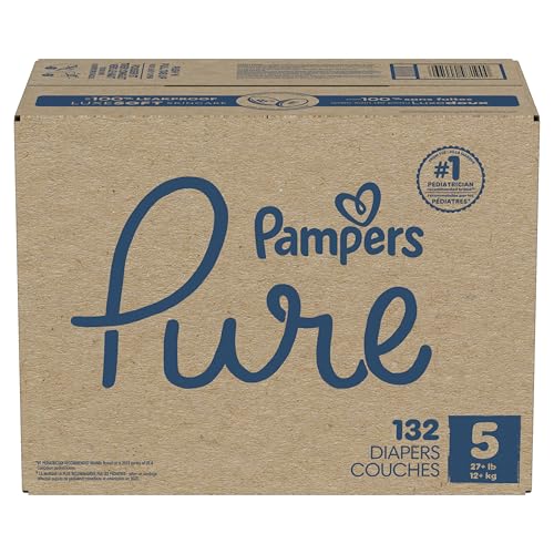 Pampers Pure Protection Baby Diapers, Size 5 (27+ lbs), 132 Count, Up to 100% Leakproof, Premium Plant-based Skin Protection, Hypoallergenic Soft Diapers