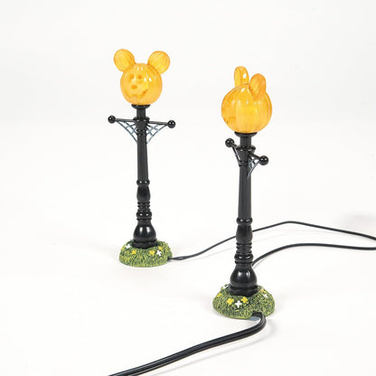 Department 56 Disney Village Halloween Accessories Pumpkintown Mickey Mouse Street Lights Lit Figurine Set, 4.625 Inch, Multicolor