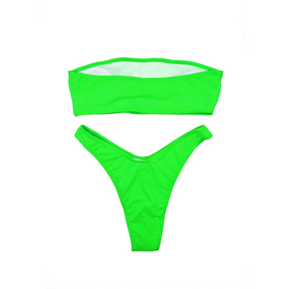 JUMISEE Women Skull Letter Pattern Goth Bikini Set 2 Piece High Waist Bandeau Swimsuit Neon Green