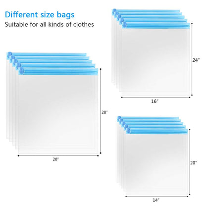 10Pack Travel Space Saver Bags (4 x S, 3 x L, 3 xL), Reusable KFYM Vacuum Travel Storage Bag, Saves 75% of Storage Space, Roll-Up Compression, No Need For Vacuum Machine Or Pump