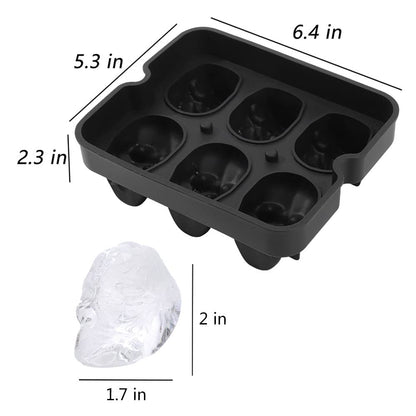 Large Skull Ice Cube Mold Silicone Ice Cube Tray with Transparent lid, A Set of 6 Flexible Silicone Ice Maker, Ice Trays for Freezer for Whiskey, Cocktails, Champagne and Drinks