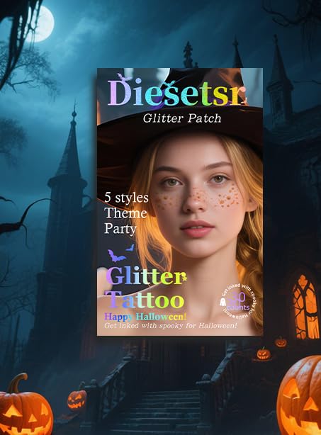 Halloween Face Glitter Freckles Tattoo,Temporary Tattoos Makeup Patches, Body Glitter Fake Freckles Stickers for Kid Halloween Decor,Theme Party,Bats Witch Pumpkin Rave Accessories,30 PCS