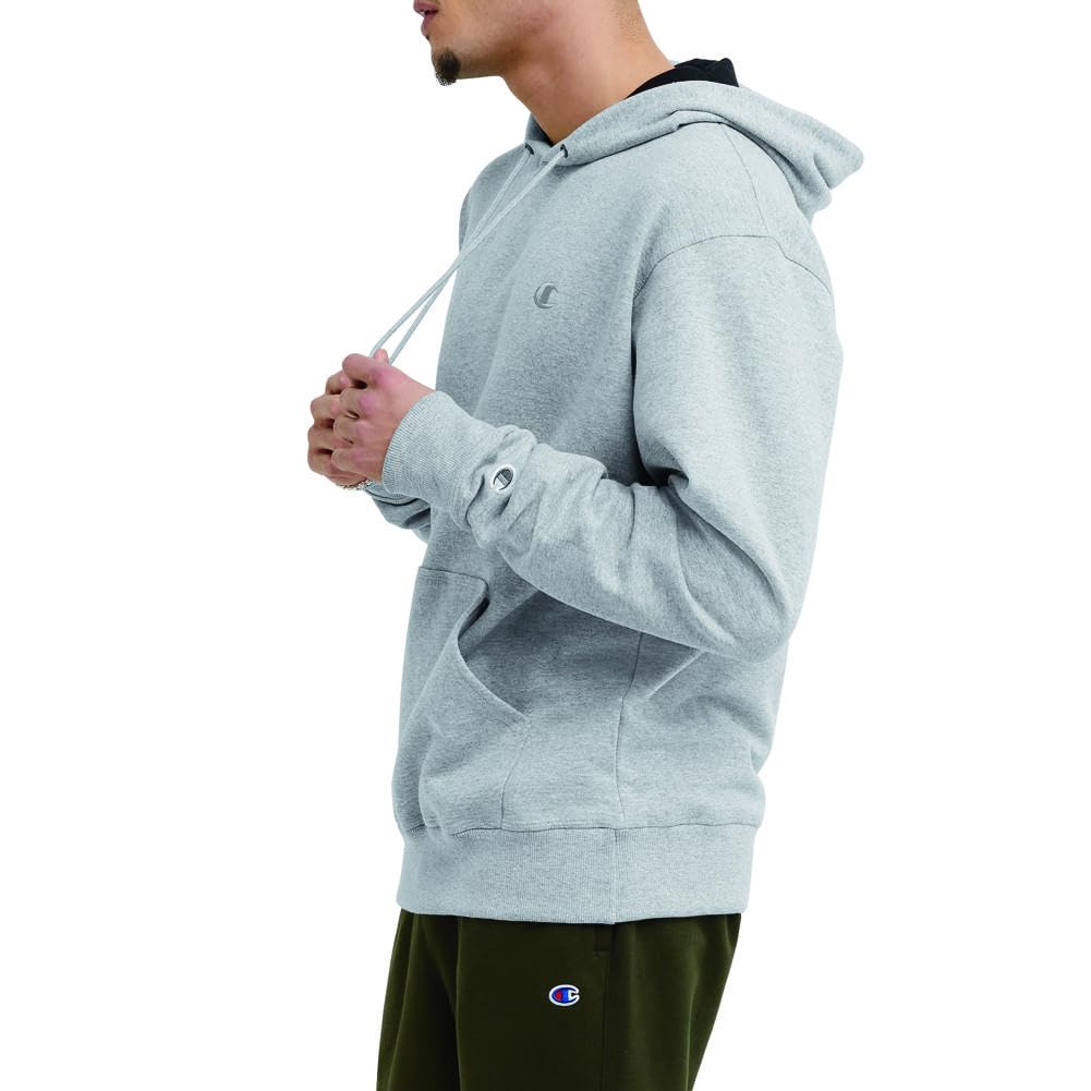 Champion Men's Pullover Fleece Hoodie, Standard Fit, Midweight, Available in Regular and Big & Tall, Oxford Gray-C Logo, Medium