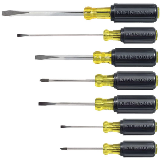Klein Tools 85076 Screwdriver Set, Made in USA, Slotted and Phillips Screwdrivers with Non-Slip Cushion-Grip Handles and Tip-Ident, 7-Piece