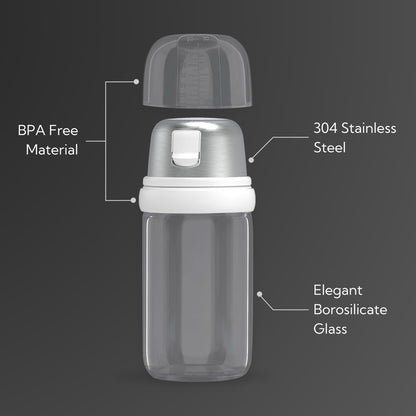 KTCHENDAO 2 in 1 Glass Salt Shaker with Side Pour Spout, Built-in Lid to Slow Down Dampness with Mearsuring Marks, Elegant Borosilicate Glass Salt Dispenser for Kitchen, BPA Free, 4oz (White)