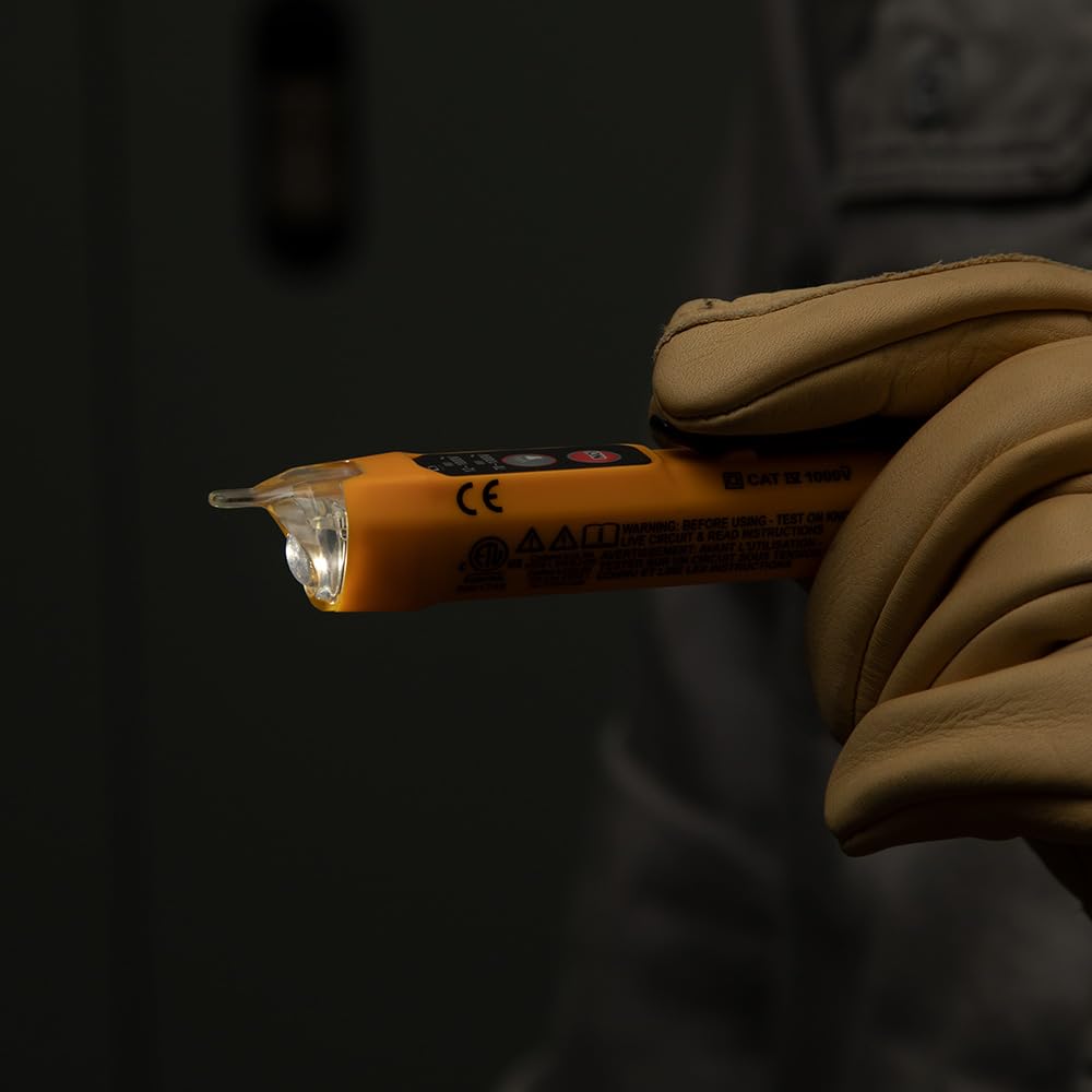 Klein Tools NCVT3P Dual Range Non Contact Voltage Tester, 12 - 1000V AC Pen, Flashlight, Audible and Flashing LED Alarms, Pocket Clip