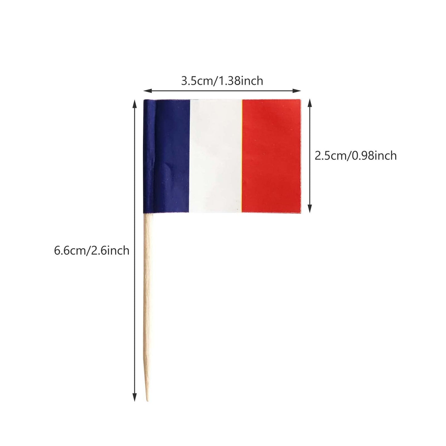 100 Pack French Flag France Toothpick Flags, Cocktail Picks Mini Stick Cupcake Toppers Country Picks Party Decoration Celebration Cocktail Food Bar Cake Flags (French)